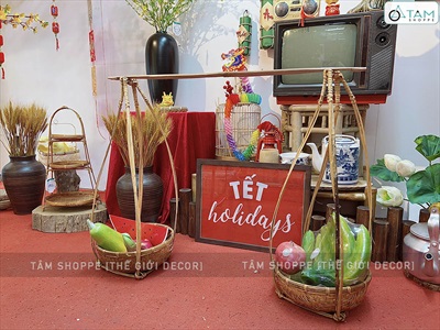 Bộ quang gánh tre lớn cao 50-90cm [Đan kĩ - Kèm đòn gánh] QUANGGANH-02